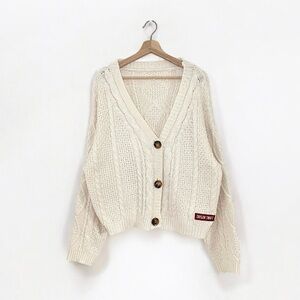 Taylor Swift Red Cardigan Oversized V Neck Cable Knit Stars Sweater Cream XS/S